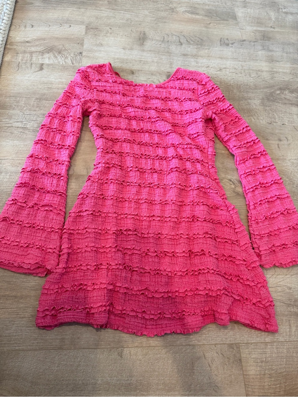 Ruffled Pink Long-Sleeve Casual Dress